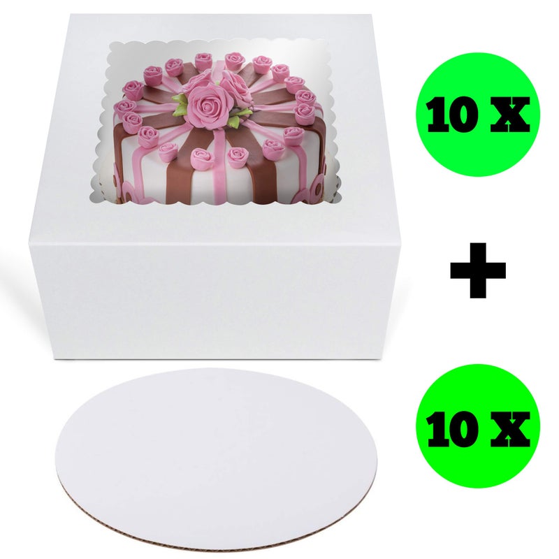 O'CREME Cake Boxes 8" x 8" x 5" and Round Cake Boards 8" Inch, Bakery Box with Window - 10 Pack of Each - White Kraft Paperboard - Bakery Cake Supplies - 10 Pack - Image 2